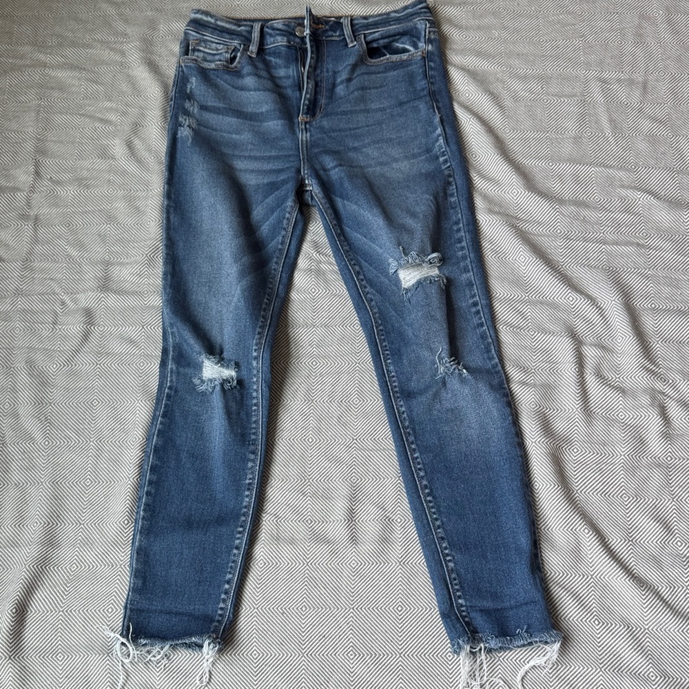 Cello Ripped distressed raw hem Jeans in Dark Blue 5